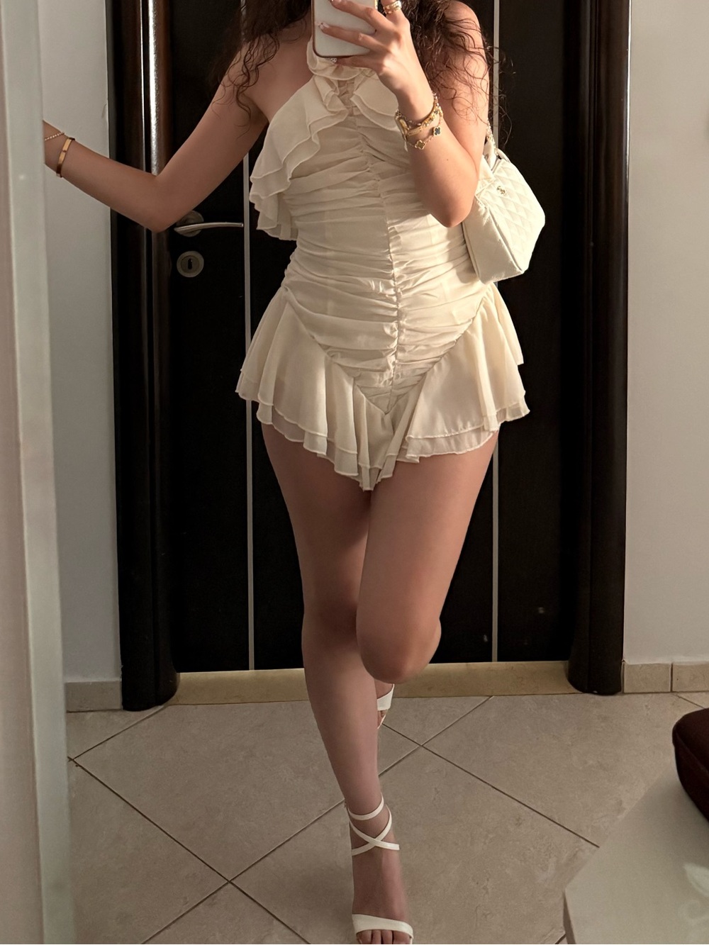 Cream Ruffled Halter One-Piece Romper